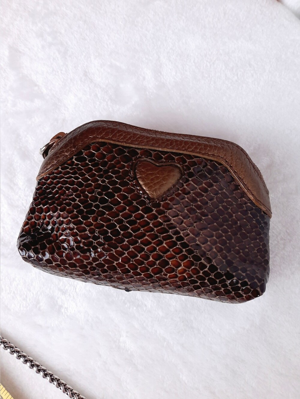 Brown Snake-Texture Leather Crossbody Bag